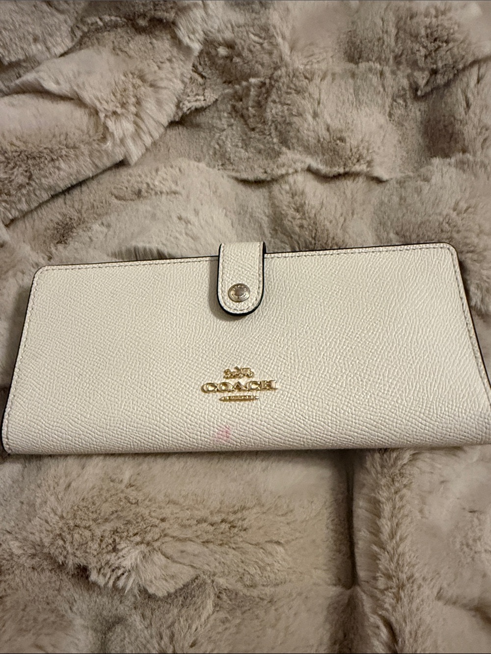 Coach White Leather Continental Wallet with Gold Logo